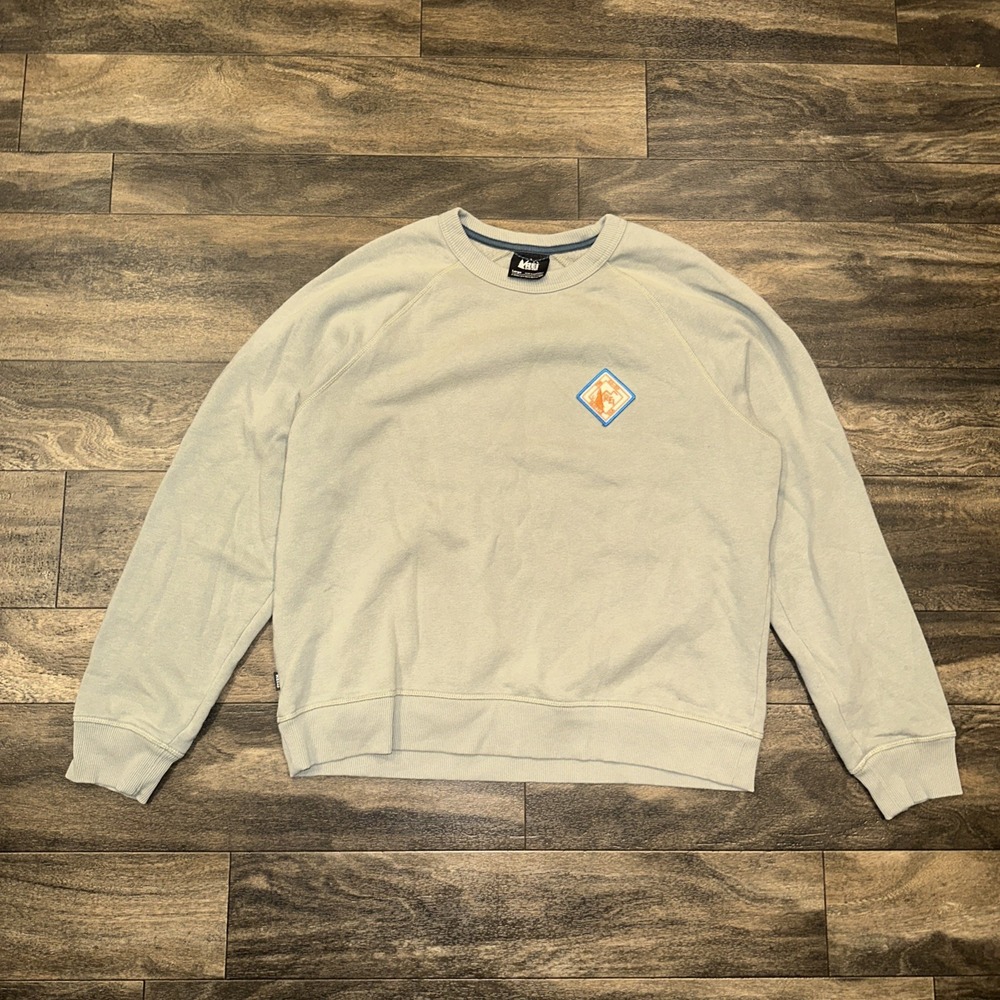 REI Co-op Fleece Crewneck Pullover Sweatshirt Long-sleeve Men's Large Grey Patch